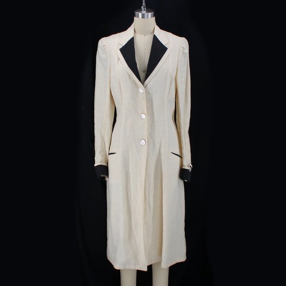 VTG Ralph Lauren Linen Victorian Walking Coat Puff Sleeve MOP Buttons Long 6 - Picture 3 of 16
